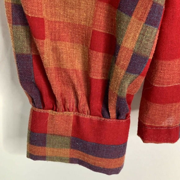Vintage Cheenos Womens Blouse Shirt Size Medium Red Plaid Neck Bow Button Up - Picture 5 of 9